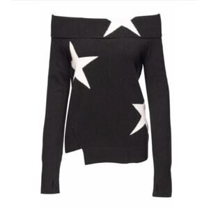 Pam & Gela Black Star Print Off the Shoulder Sweater Wool Blend Size M Medium